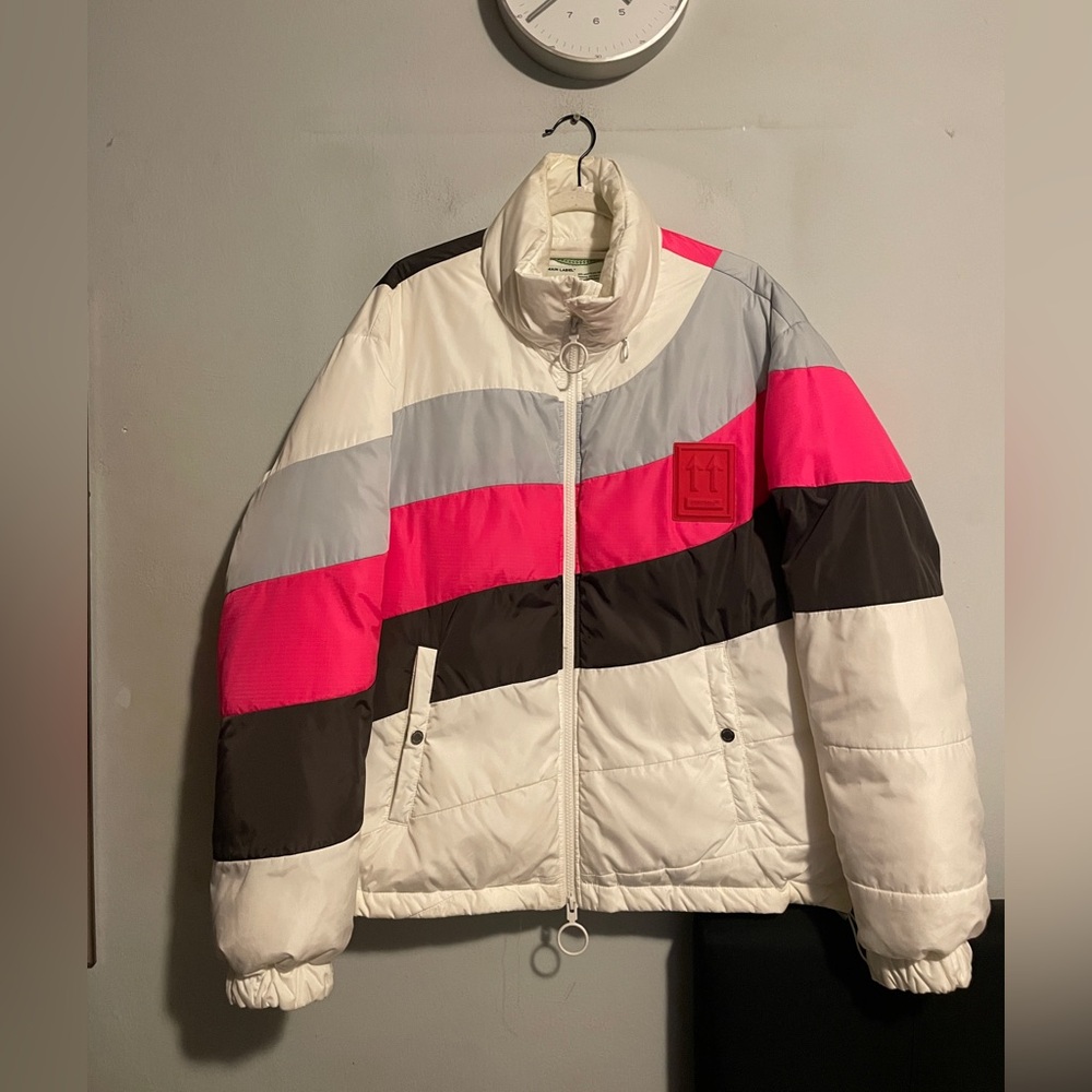 Off-White Nylon Pink and Gray Jacket with Red Patch